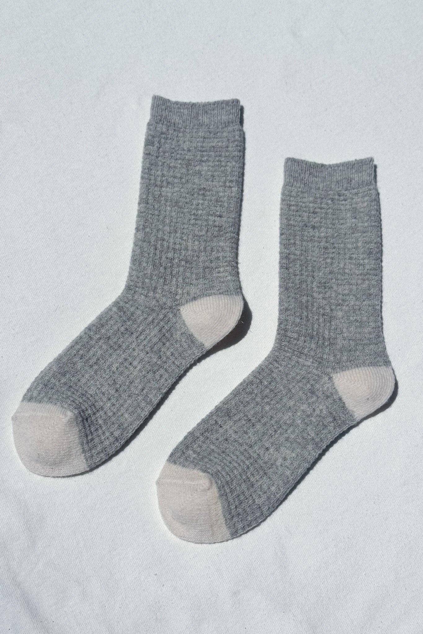 Wool Waffled Socks Stone/Cream