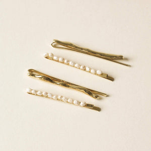 Freshwater Pearl Beaded Metal Hair Bobby Pins | Set of 4