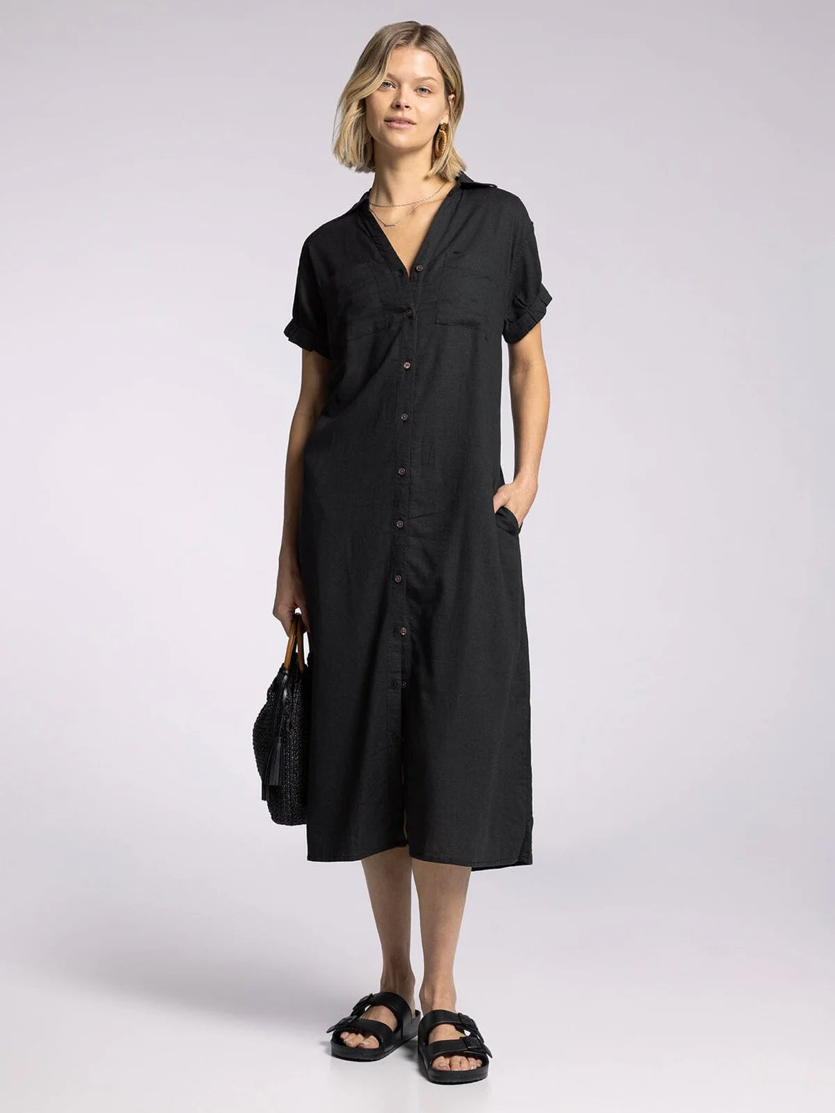 knee length mother of the bride dresses Black V-Neck Ruched Side Knee-Length Mother of the Bride Dress Modsele