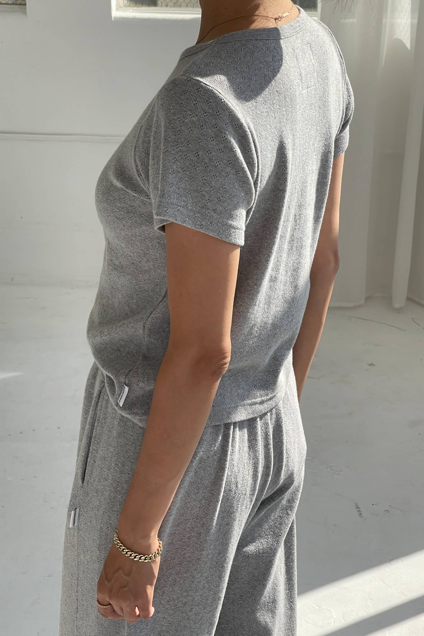 Pointelle Babe Tee Heather Grey