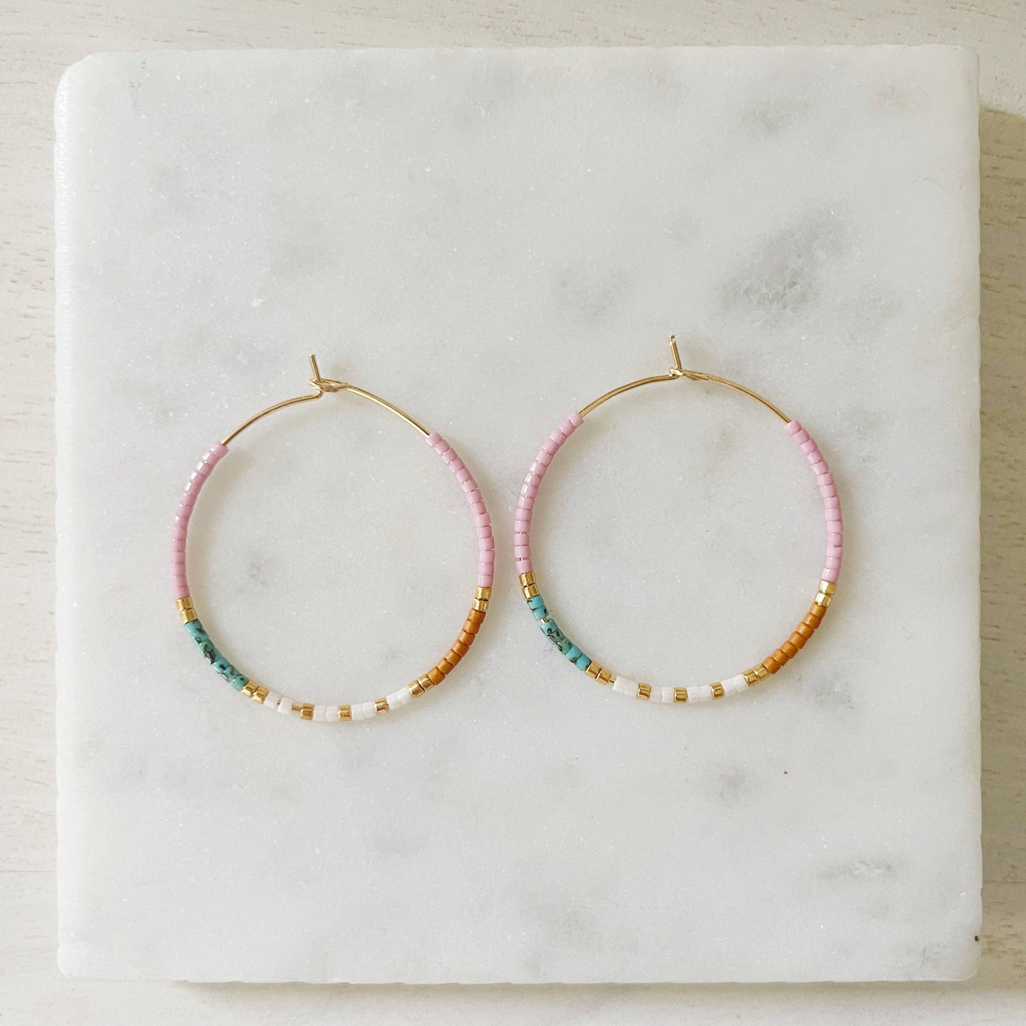 Calypso color block miyuki glass beaded hoop earrings 