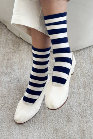 Wally Socks Wide Navy Stripe
