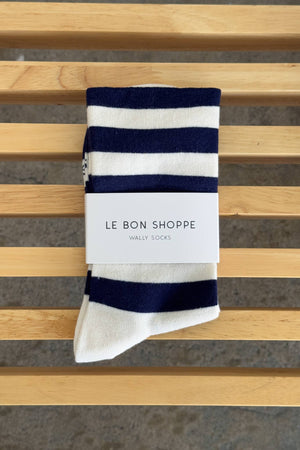 Wally Socks Wide Navy Stripe