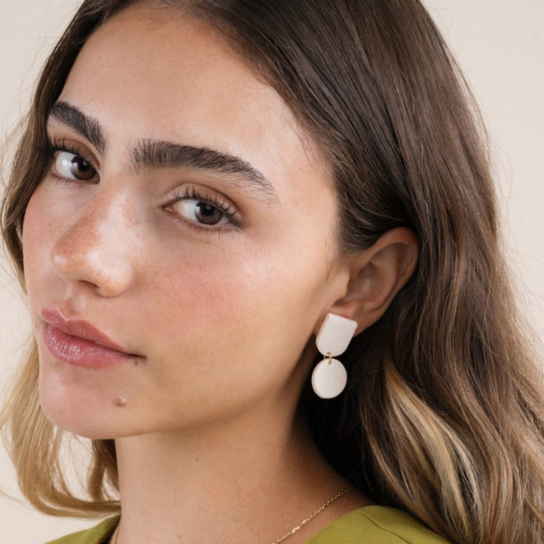 Circle Dome Clay Earrings - Oat Milk