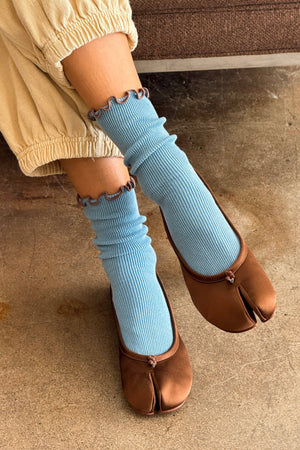 Ruffled Modal Socks Powder Blue