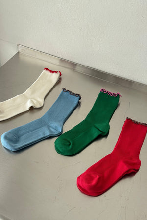 Ruffled Modal Socks Cream/Red