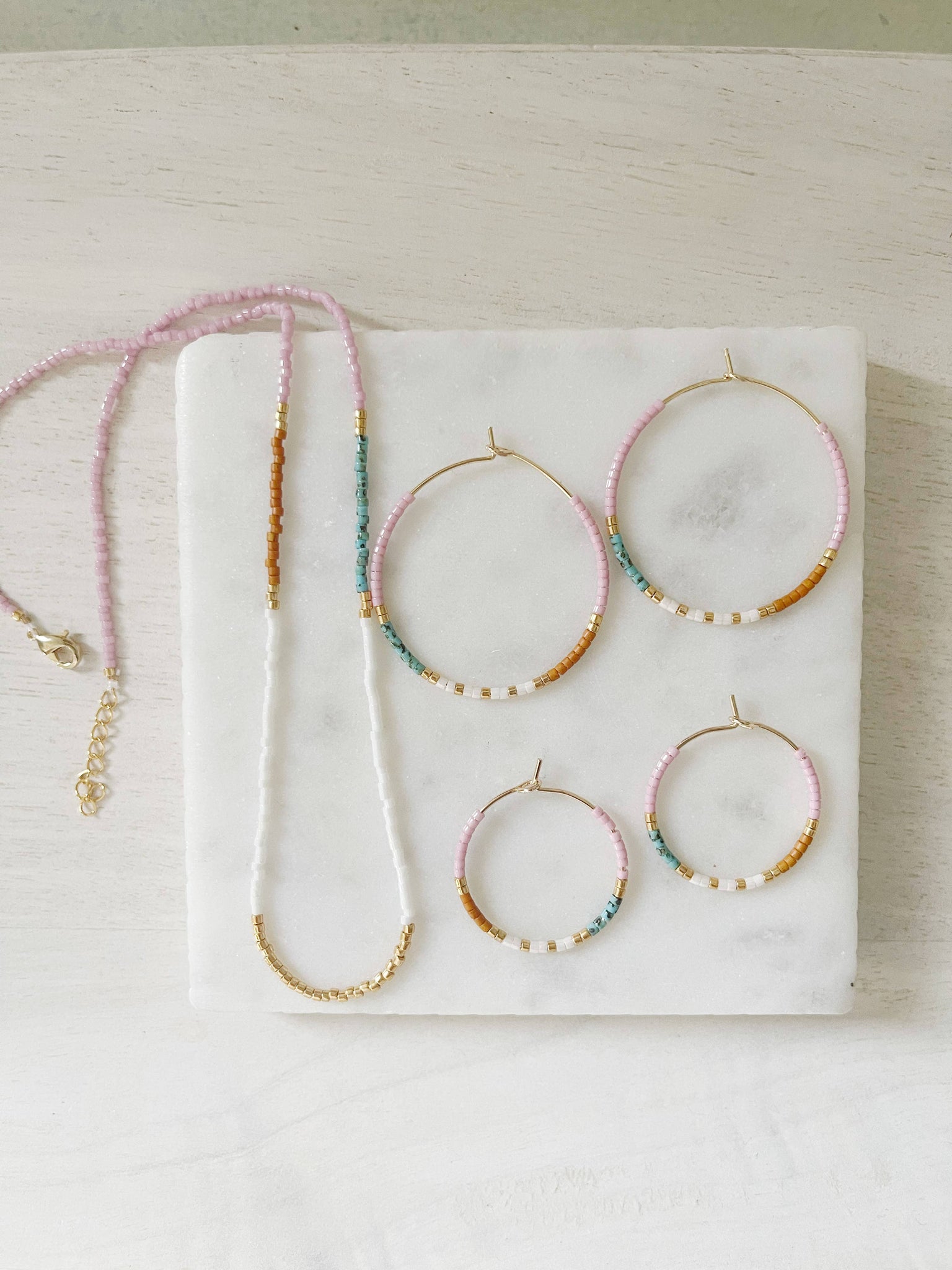 Calypso color block miyuki glass beaded hoop earrings 