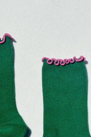 Ruffled Modal Socks Spinach/Pink