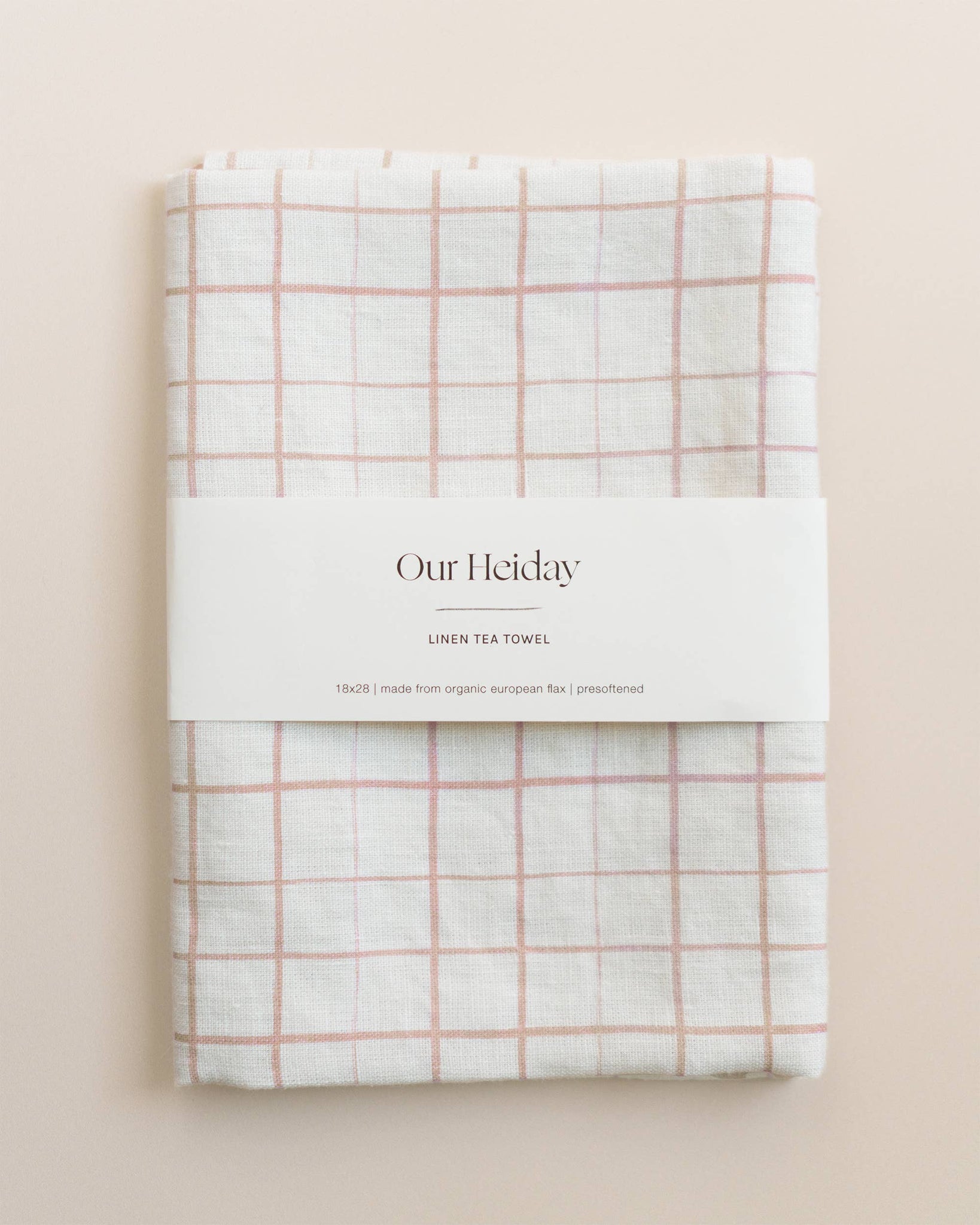 Loose Grid Pink Sand Linen Tea Towel