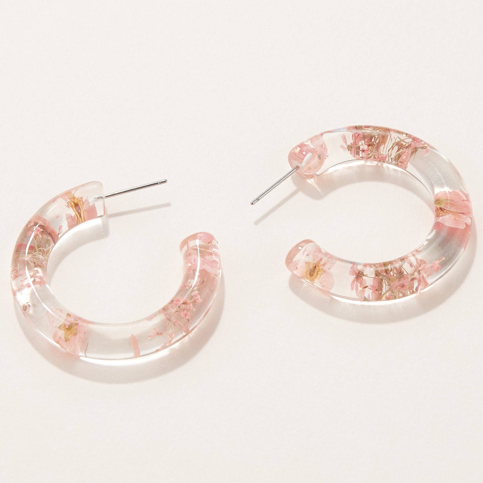 Pressed Flower Hoop Earrings
