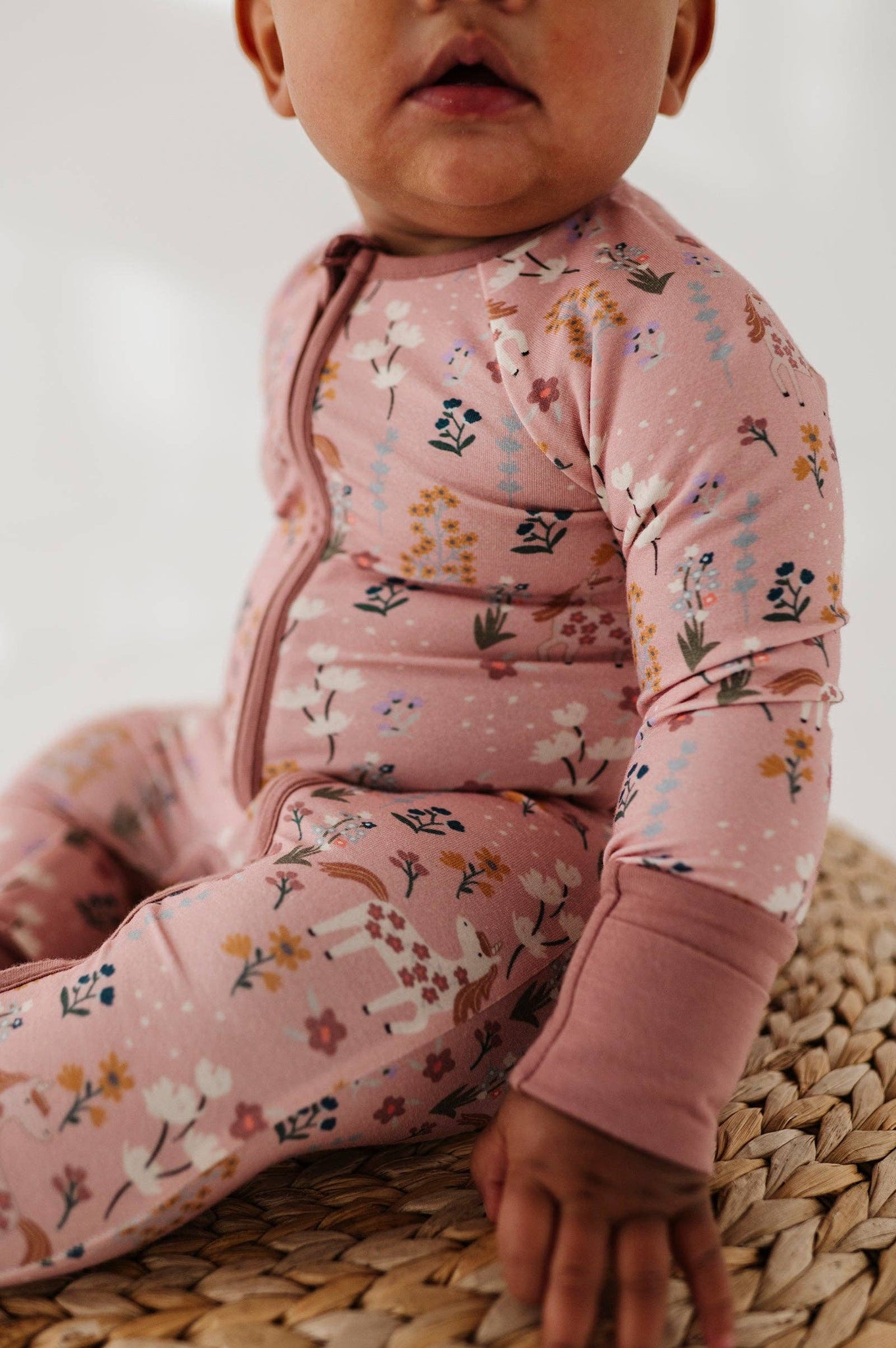 Long Sleeve Zip Romper Bamboo Unicorns