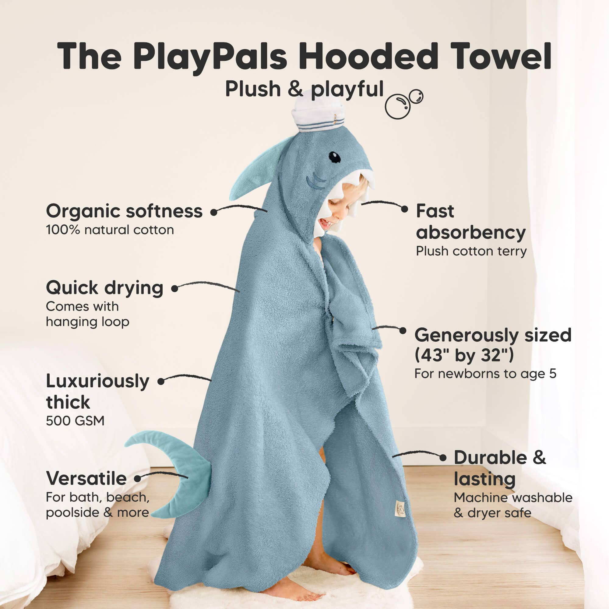 Playpals Hooded Baby Bath Towels for Newborn
