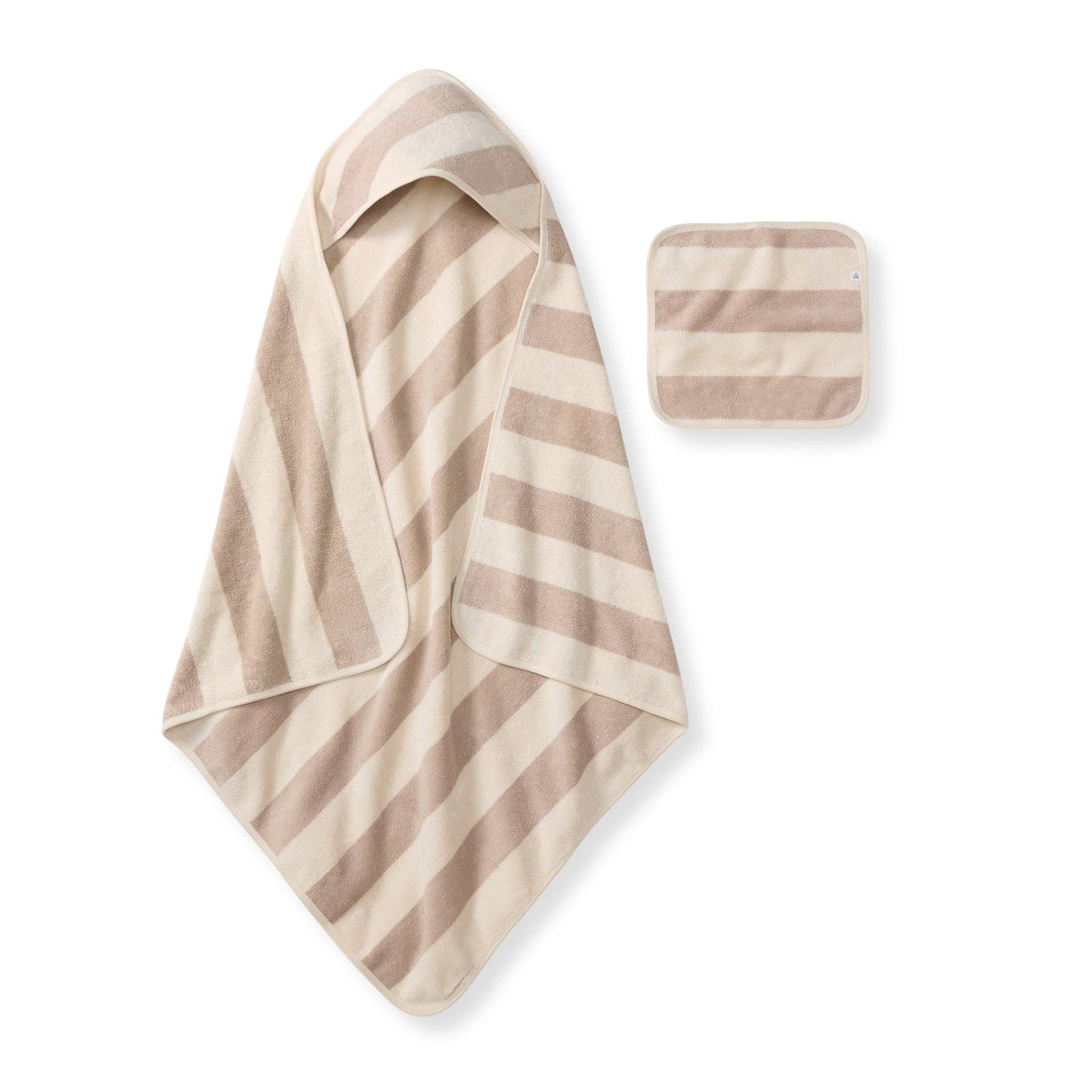 Burt's Bees Organic Cotton Rugby Stripe Woven Terry Towel & Washcloth Set - Oat