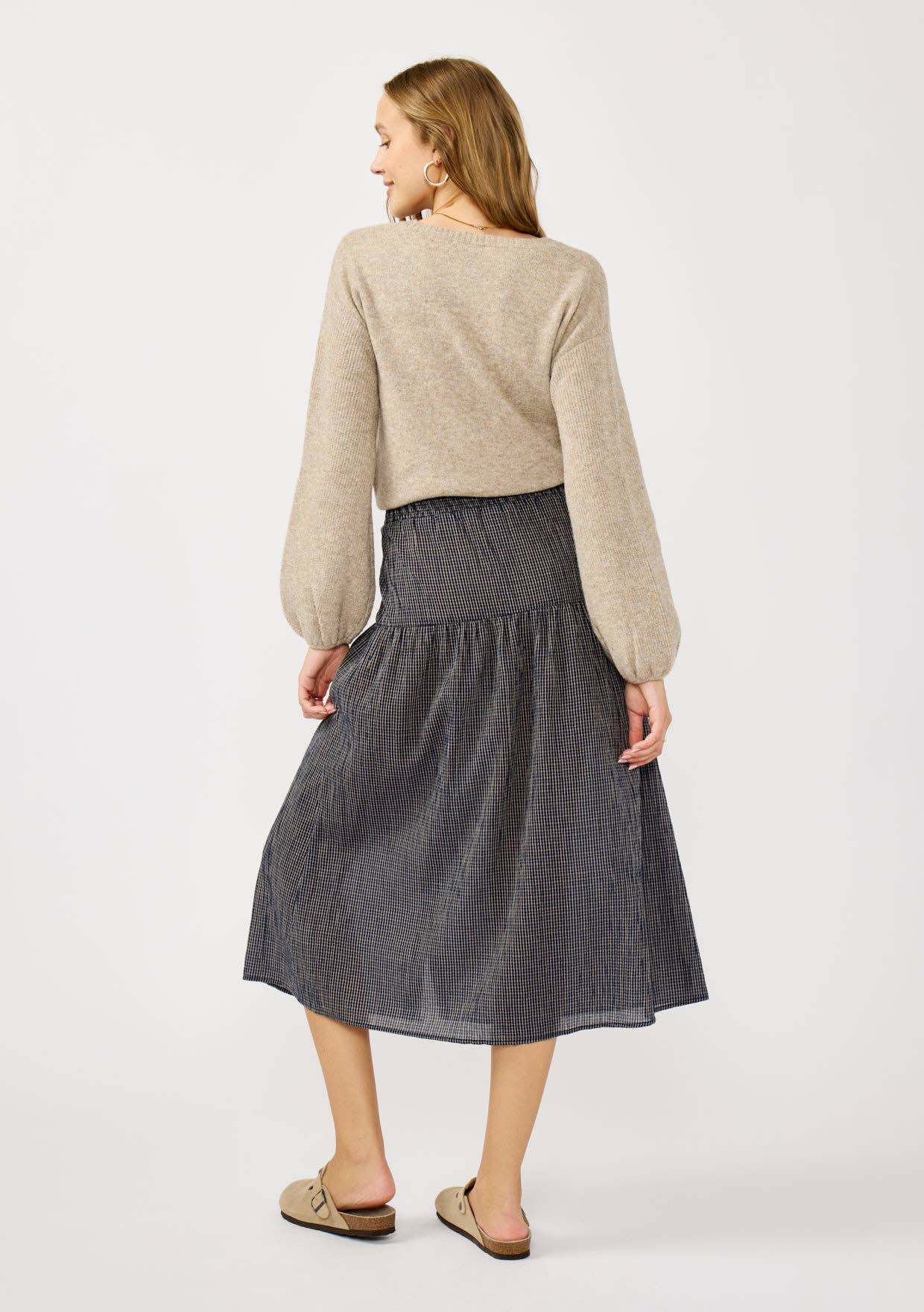 Checkered Gauze Button Down Skirt