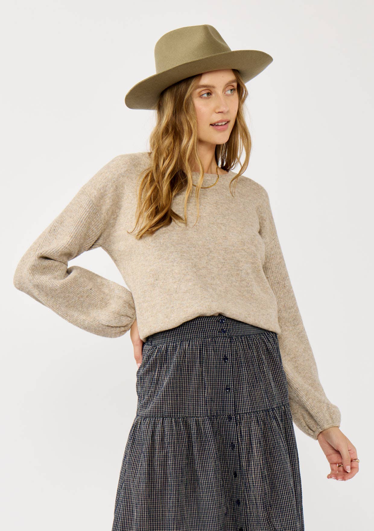 Checkered Gauze Button Down Skirt