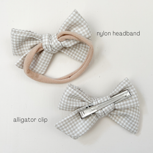 Alligator Clip Bow Set - Taupe Linen/Mini Check (#3)