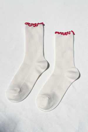 Ruffled Modal Socks Cream/Red