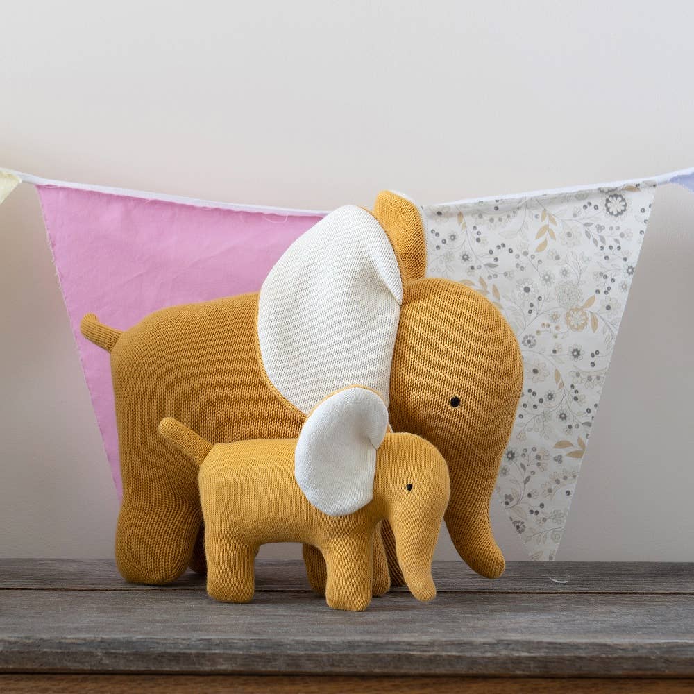 Large  Elephant Plush Toy in Mustard Organic Cotton Knit