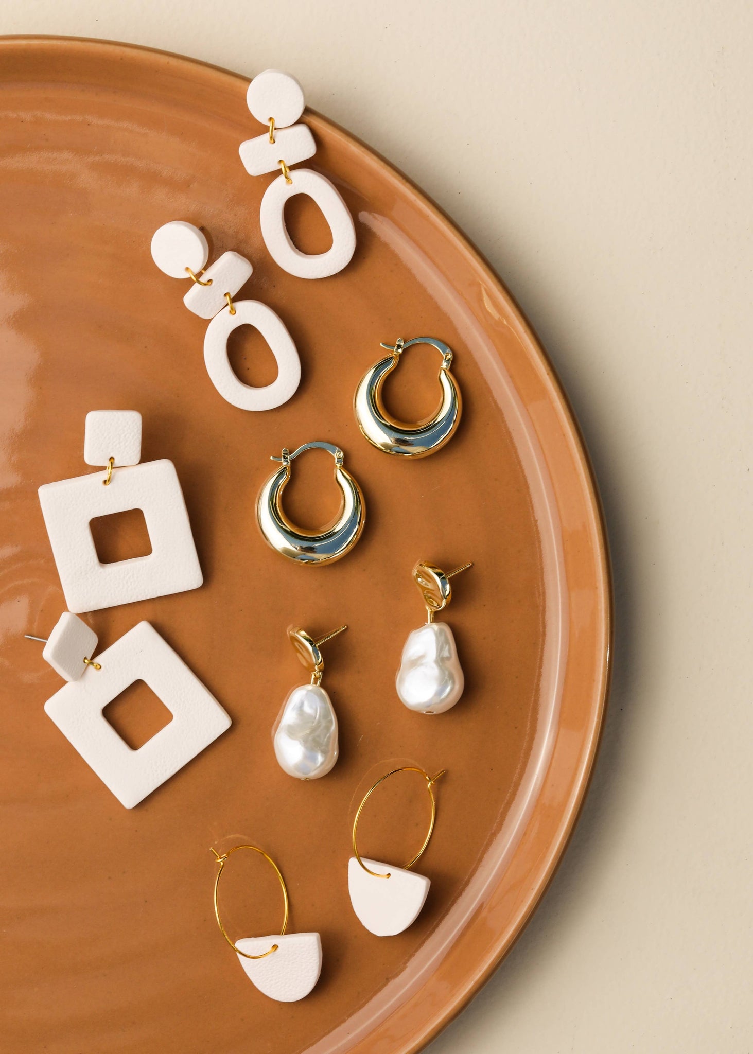 Square Clay Earring - Oat Milk