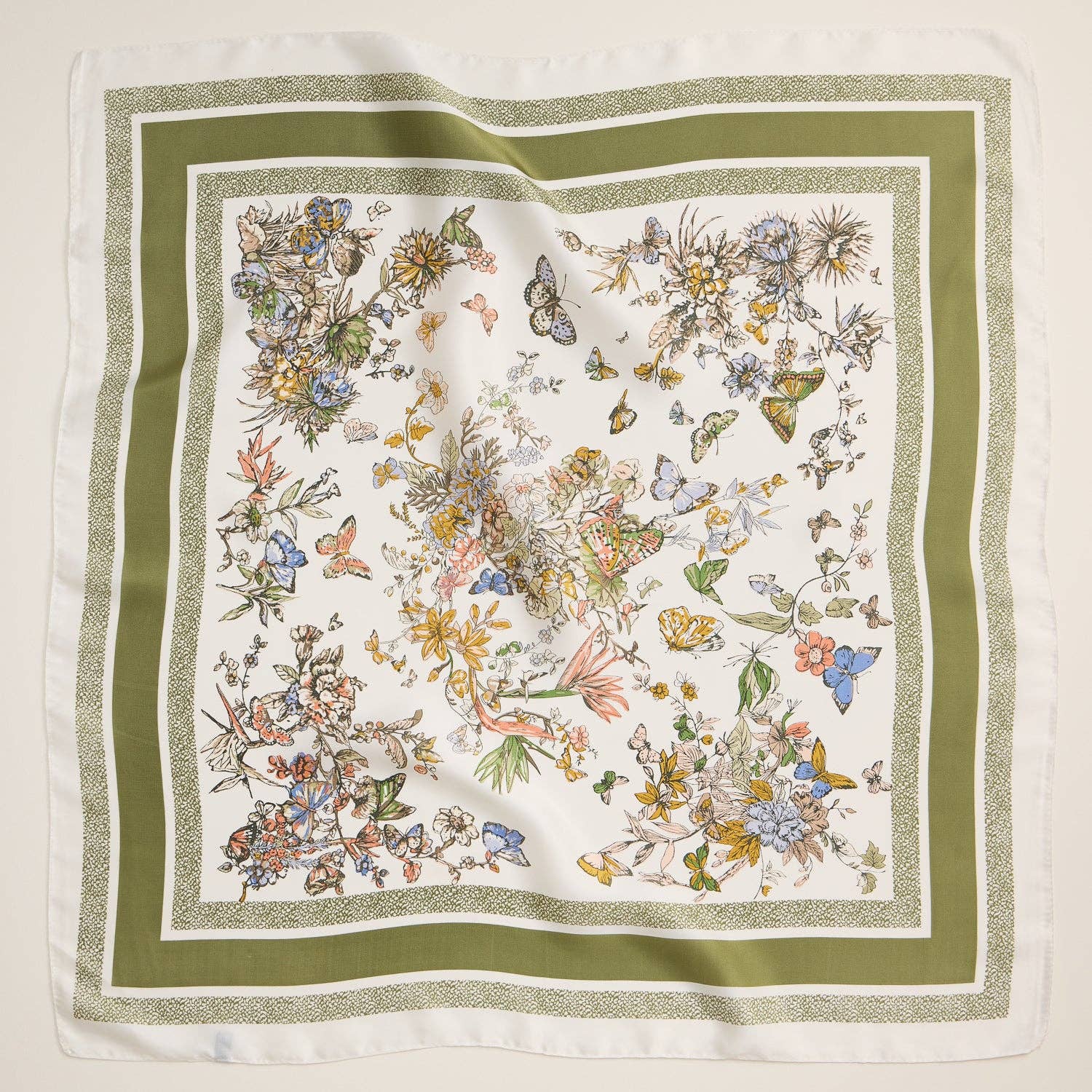 Floral Butterfly Print Scarf – Olive