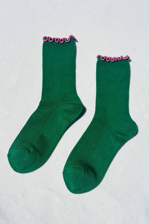 Ruffled Modal Socks Spinach/Pink