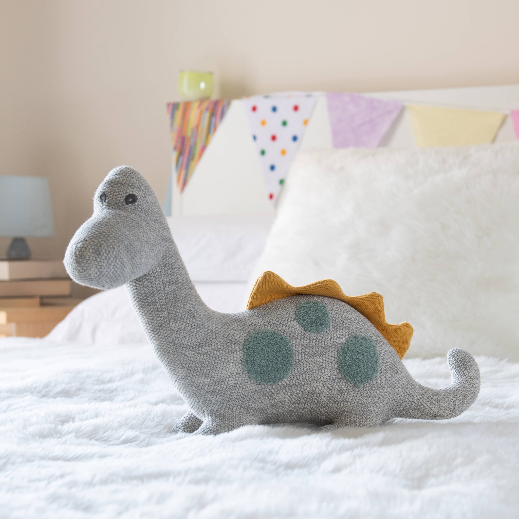 Large Organic Cotton Dinosaur Plush Toy, Diplodocus Grey