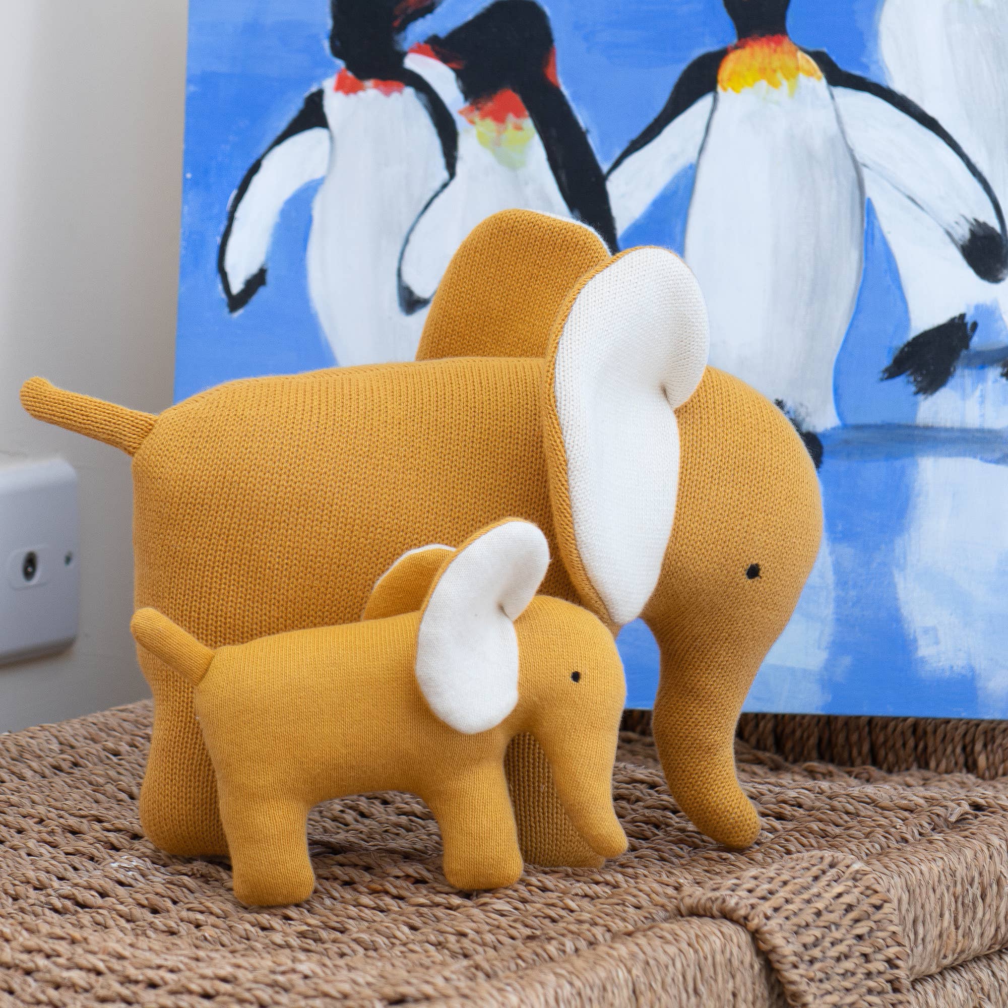 Large  Elephant Plush Toy in Mustard Organic Cotton Knit