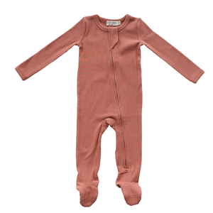 Organic Cotton Ribbed Footie - Terracotta