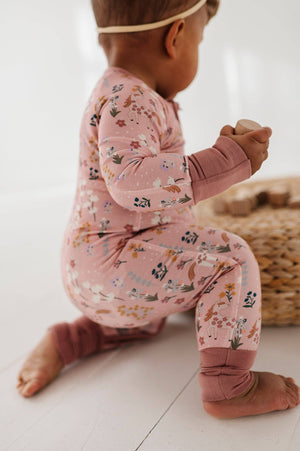 Long Sleeve Zip Romper Bamboo Unicorns