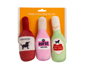 Beer, Wine & Rose Dog Toys, Set of 3