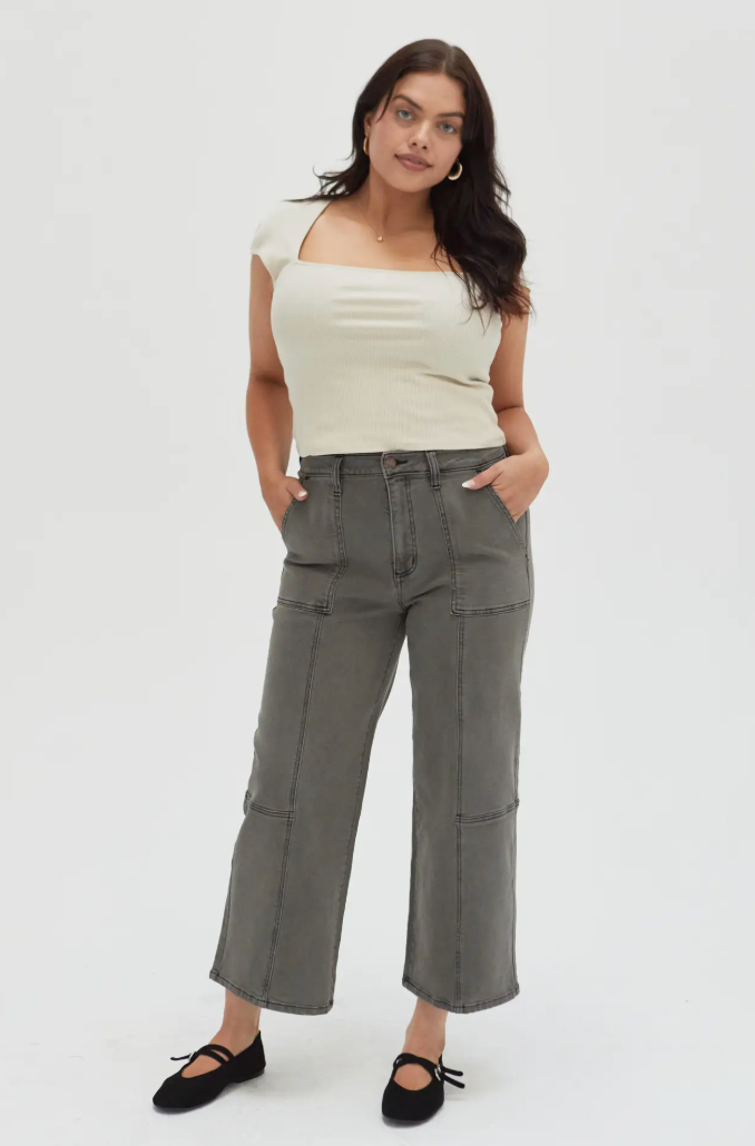 Lawson High Rise Relaxed Ankle Crop Jean, Olive Overdye