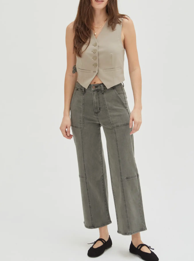 Lawson High Rise Relaxed Ankle Crop Jean, Olive Overdye