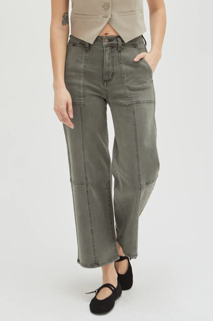 Lawson High Rise Relaxed Ankle Crop Jean, Olive Overdye