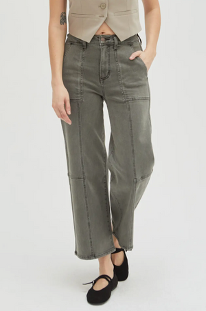 Lawson High Rise Relaxed Ankle Crop Jean, Olive Overdye