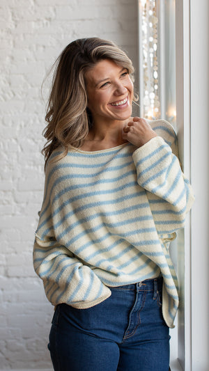 Evangeline Striped Sweater Chambray