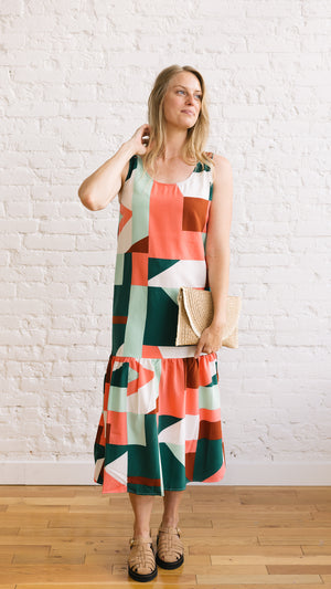 Geo Print Woven Maxi Dress