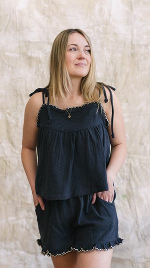 Scallop Gauze Tank