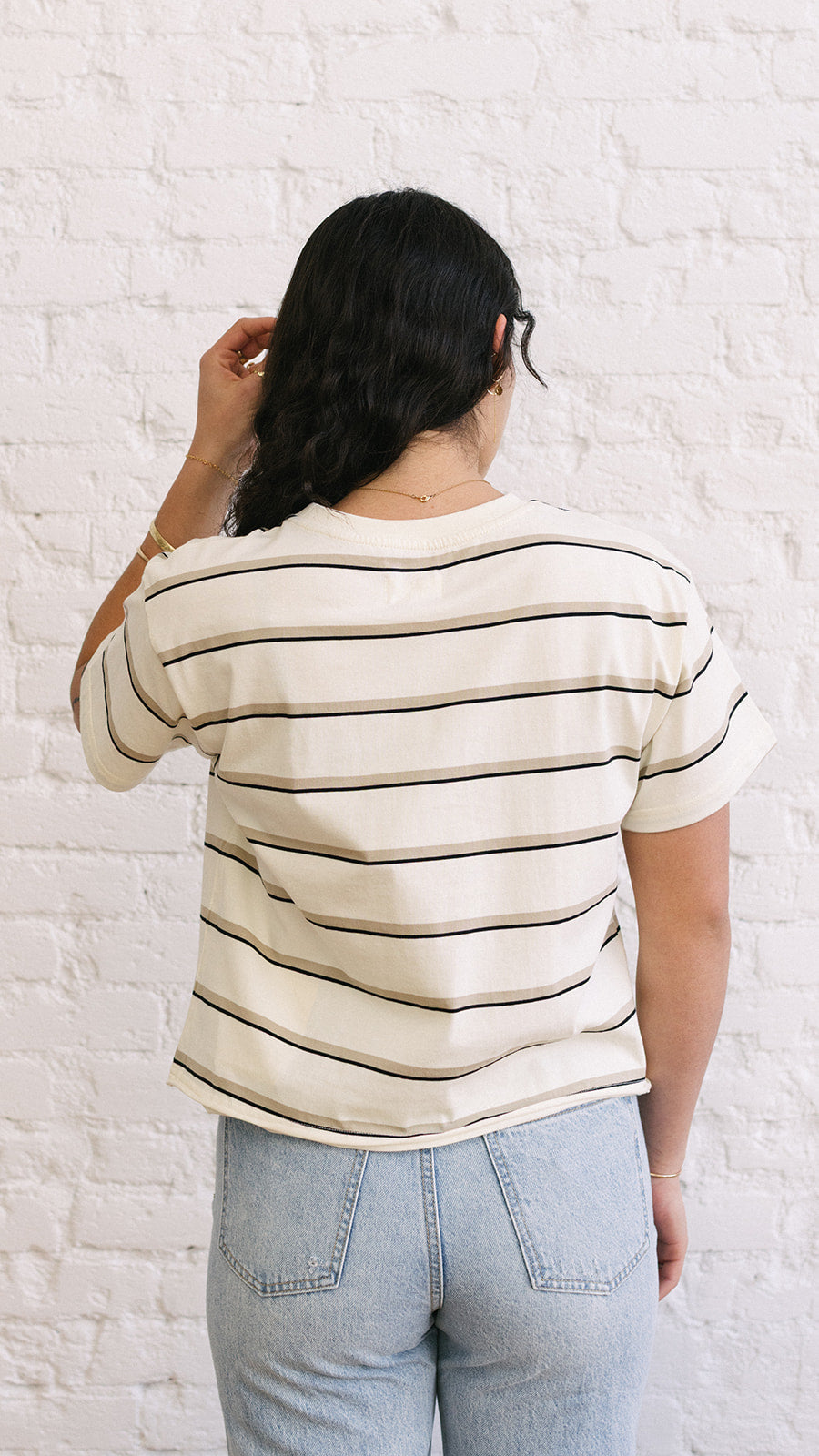 Katelin Tee Ivory/Black Stripe