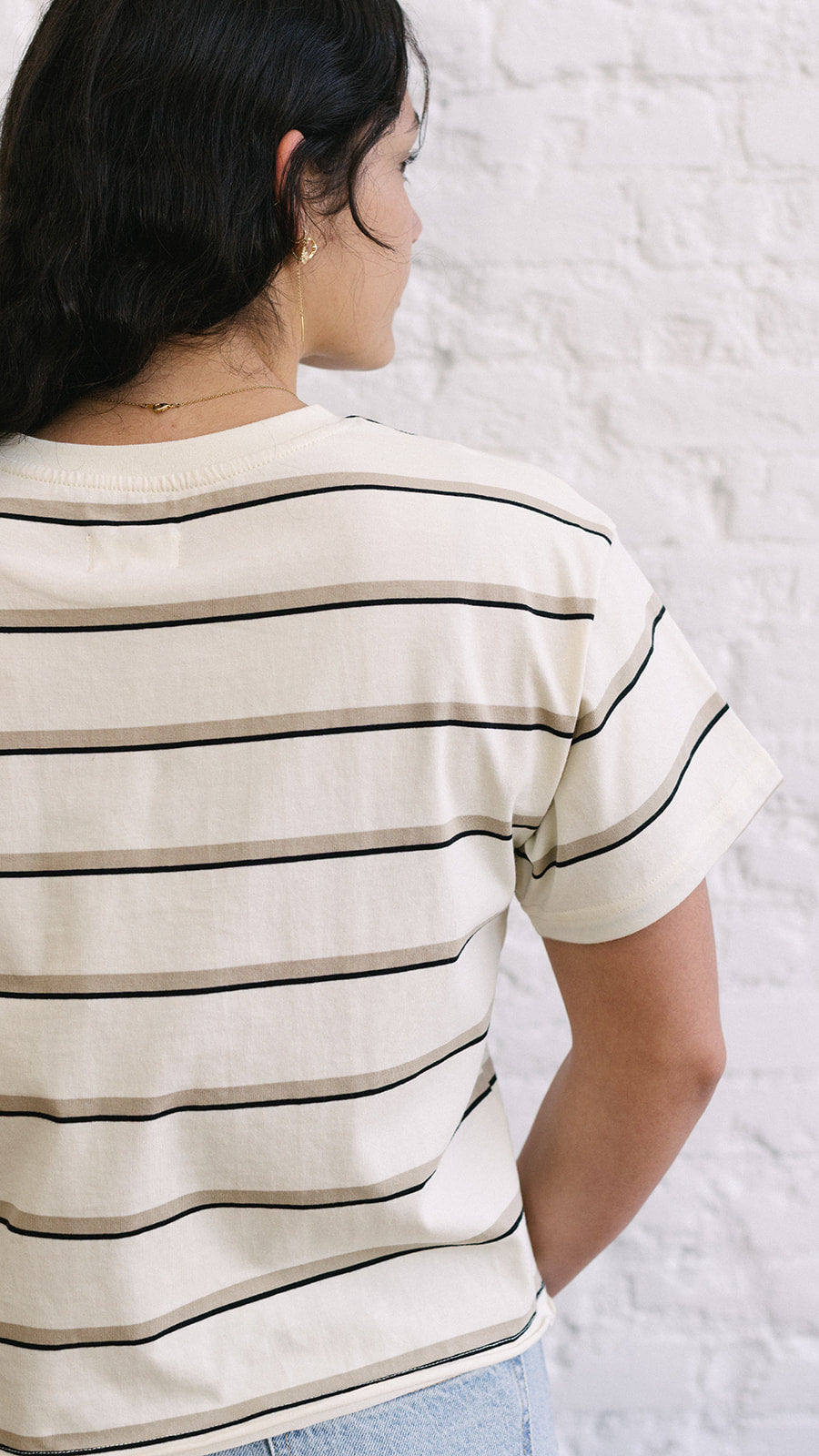 Katelin Tee Ivory/Black Stripe