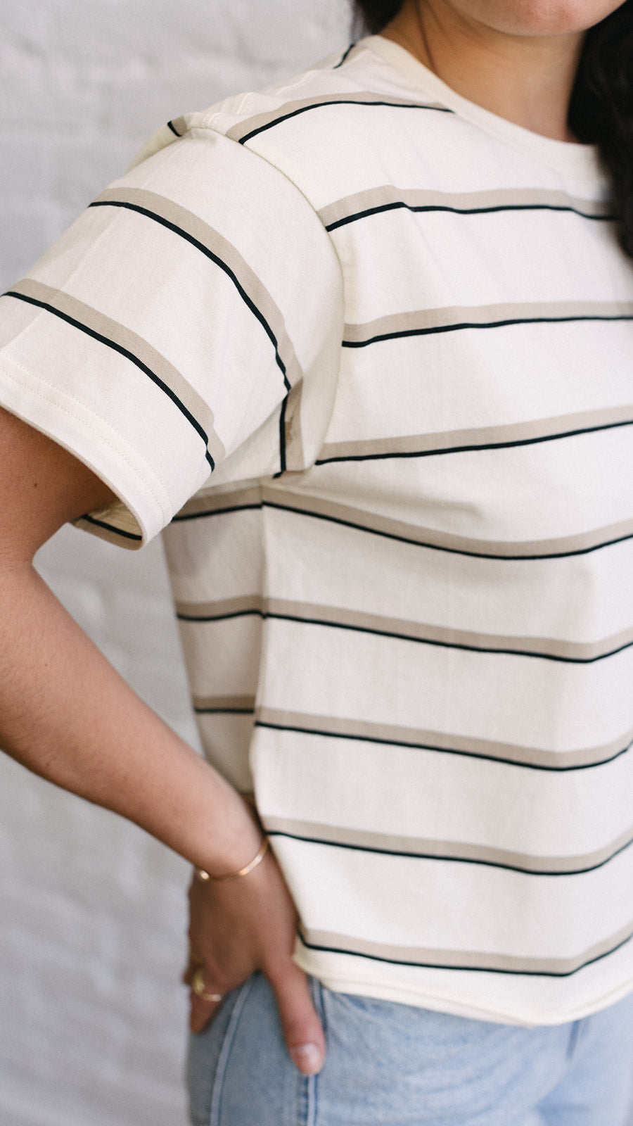 Katelin Tee Ivory/Black Stripe