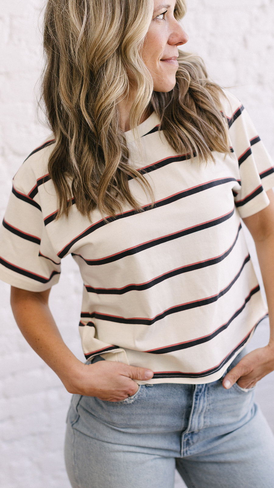 Katelin Tee Ivory/Rose Stripe