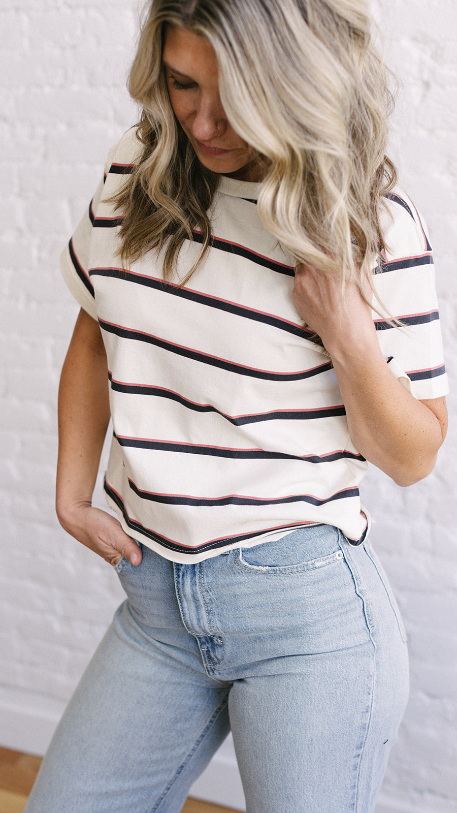 Katelin Tee Ivory/Rose Stripe