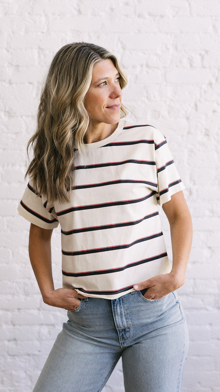 Katelin Tee Ivory/Rose Stripe