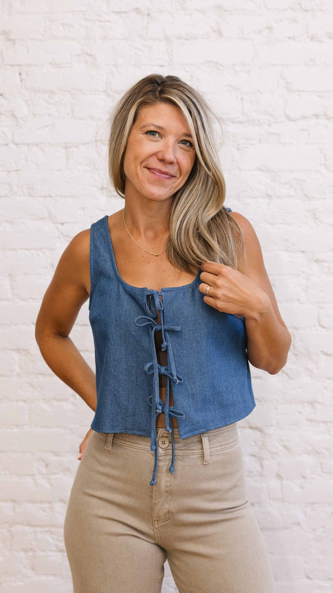 Denim Tie Top