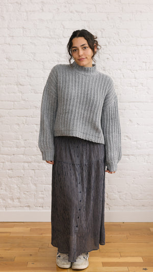 Checkered Gauze Button Down Skirt