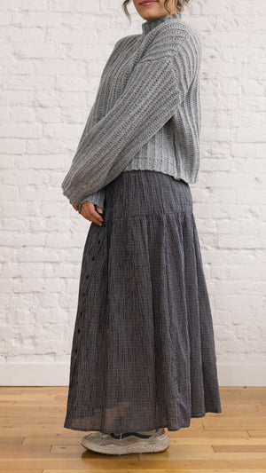 Checkered Gauze Button Down Skirt