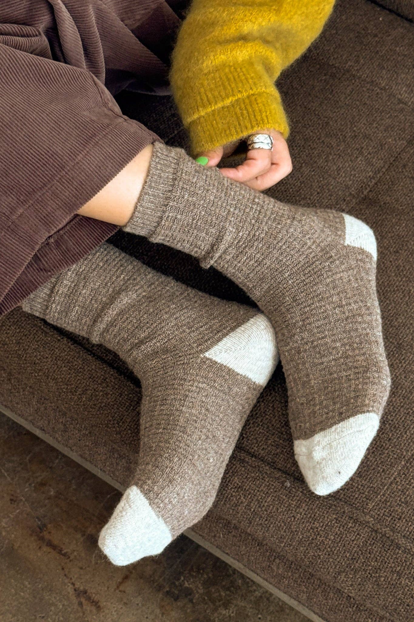 Wool Waffled Socks Brown/Oatmeal