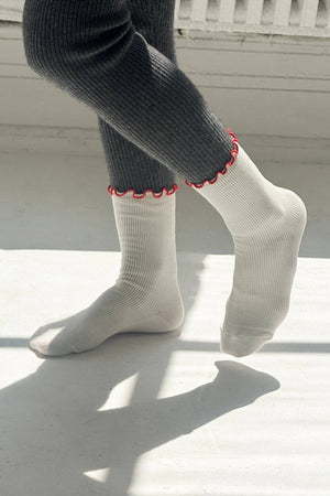 Ruffled Modal Socks Cream/Red