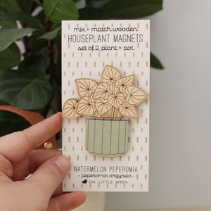 Wood House Plant Magnets | Watermelon Peperomia | Plant Lover Gift