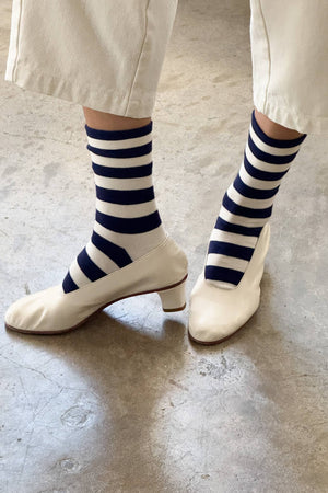 Wally Socks Wide Navy Stripe